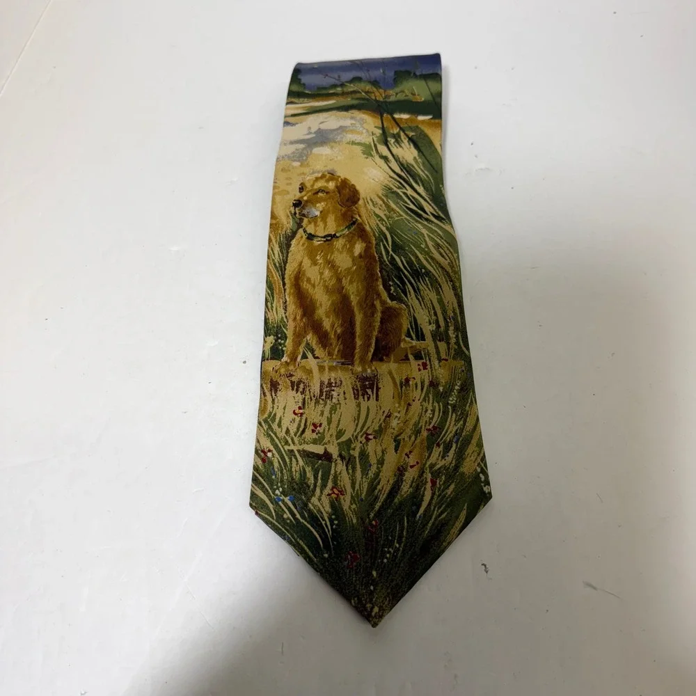 Endangered Species Mens Silk Tie Golden Retriever Dog Nature Print Made in USA